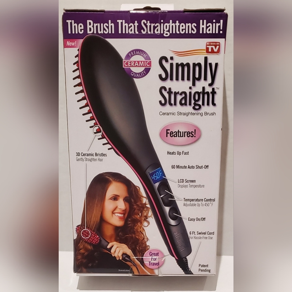 Simply Straight Ceramic Hair Straightening Brush - Black & Pink
